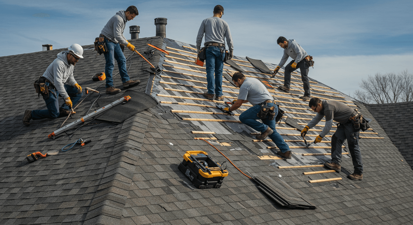 AUK Roofers crew working on a residential roof in the GTA